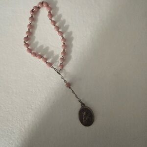 Vintage Pink Beaded hand Rosary with Medal